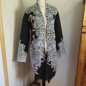 Maxsport Heavy Cardigan Sweater Open Front Blue White Black Long NWOT SZ:M Soft